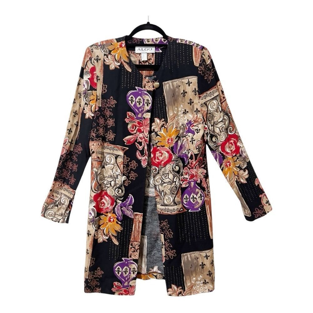 Algo Vintage Long Sleeve Patchwork One Button Floral Duster Cardigan Size 10